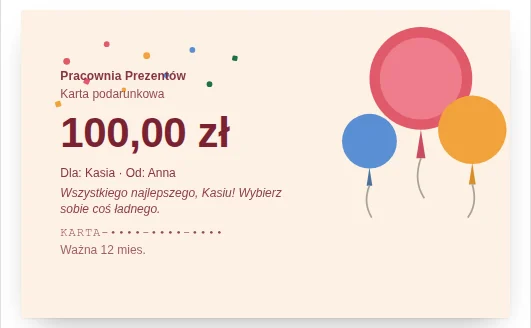 Podgląd na żywo. Karta zmienia się razem z tym, co wpisuje klient.