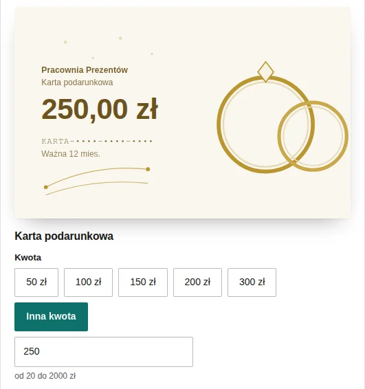 Własna kwota. Karta od razu pokazuje wpisaną wartość.