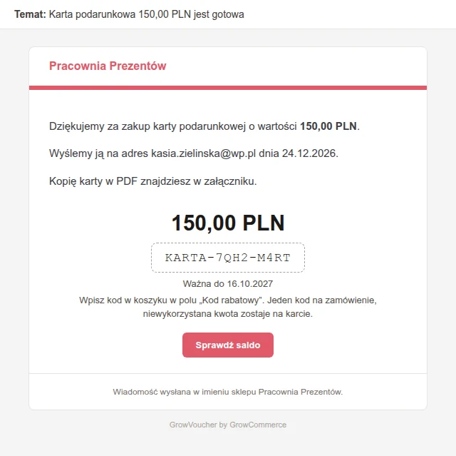 Potwierdzenie dla kupującego. Kopia z informacją, kiedy karta wyjdzie.