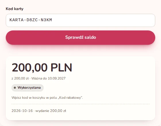 Karta wykorzystana. Status widać od razu.